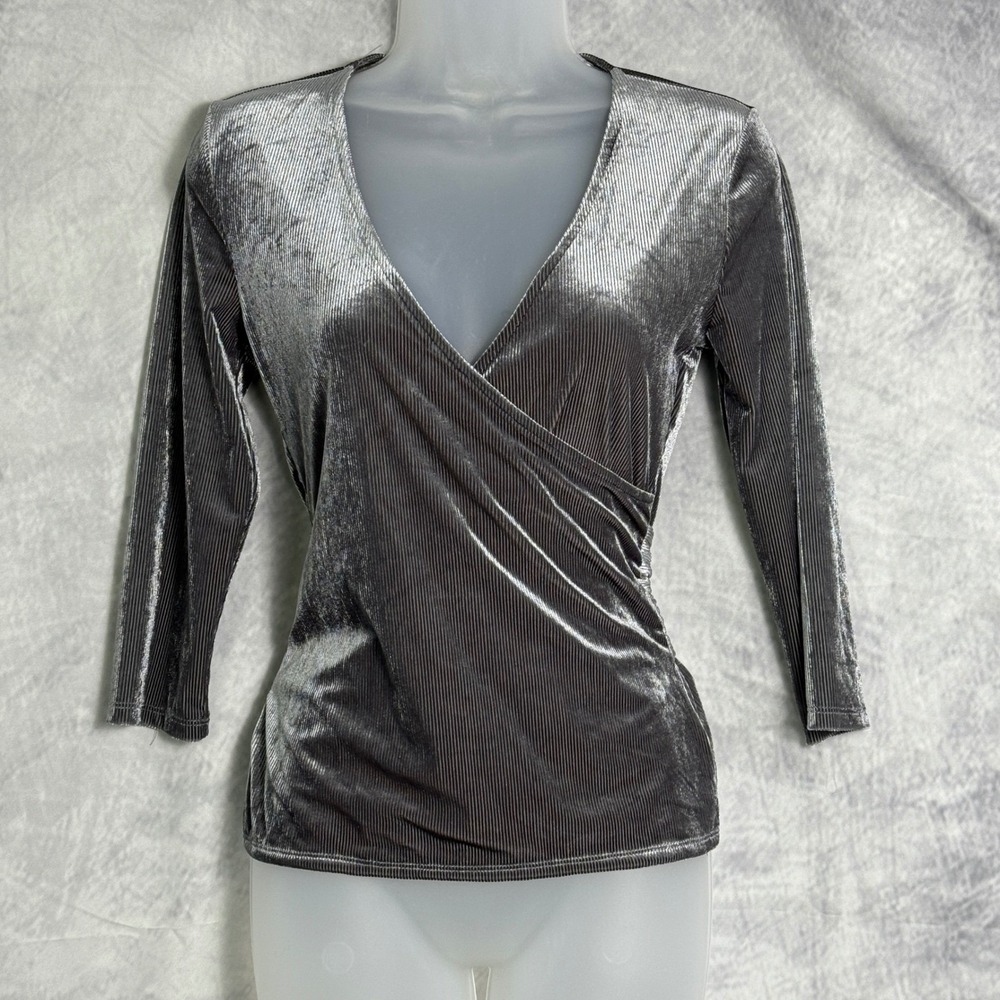 Express top Womens Sz XS Gray Velvet Ribbed Wrap Tie Back Whimsigoth fairy Y2K‎